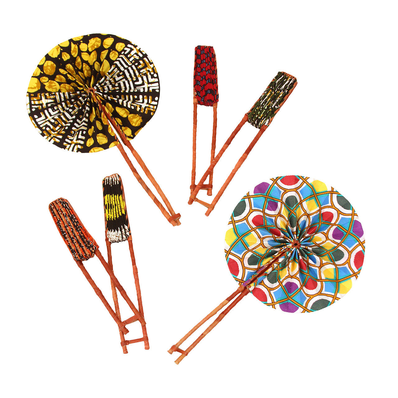 Long Handle African Folding Fans 13"