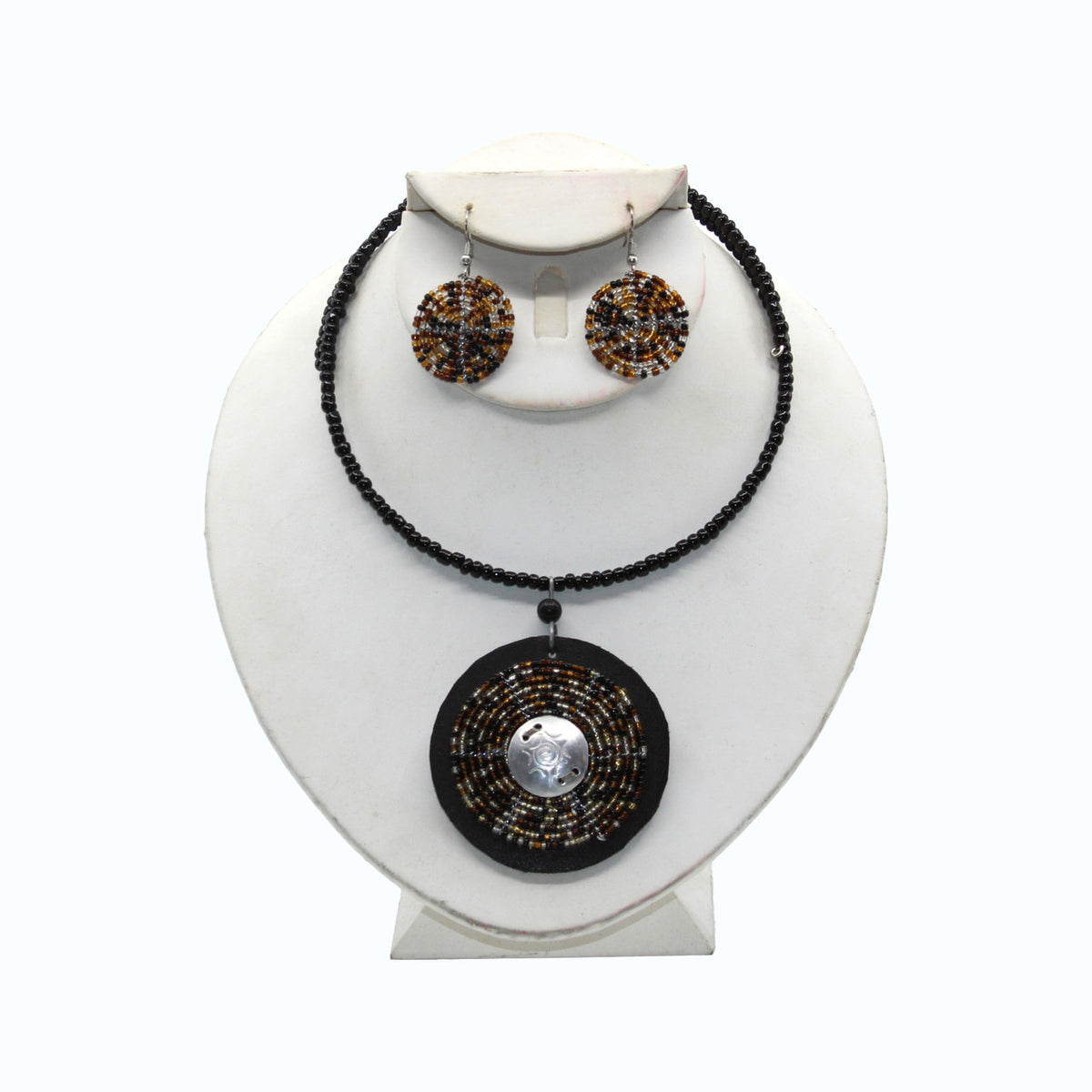 Maasai Beaded Leather Choker & Earring Set