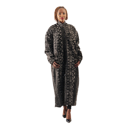 Full- Length Mud Cloth Coat: Alt Collar