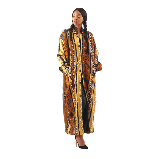 Full-Length Mud Cloth Coat: Alt Collar