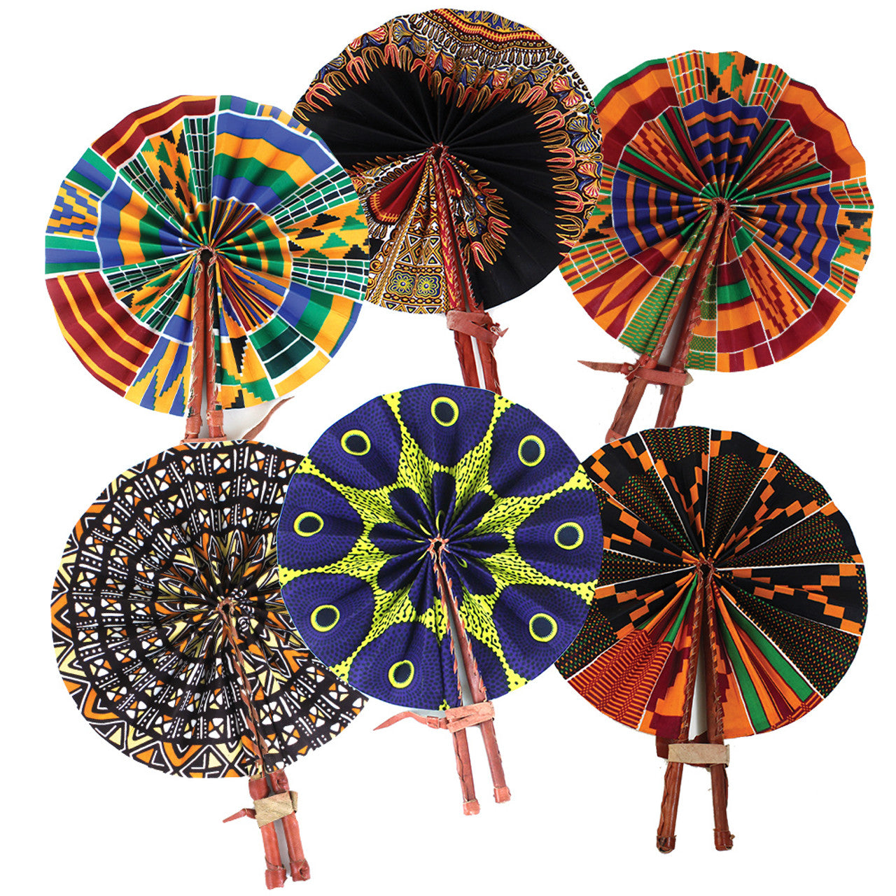 Set of 6 African Folding Fans 12" Long