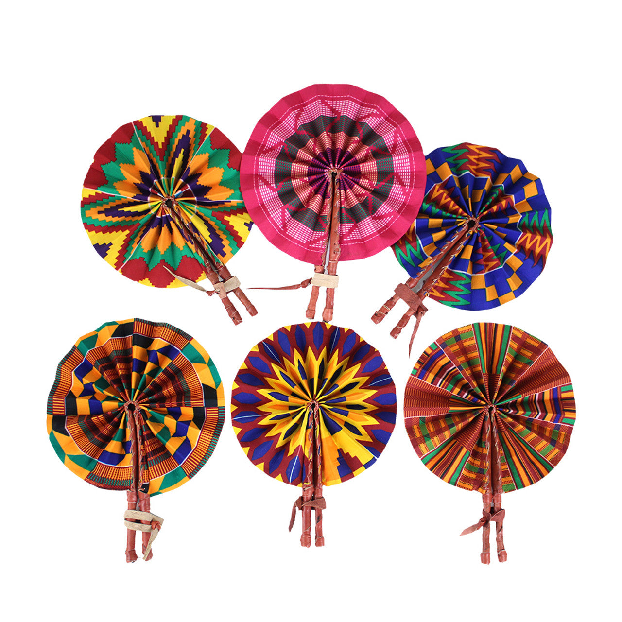 Set of 6 African Folding Fans