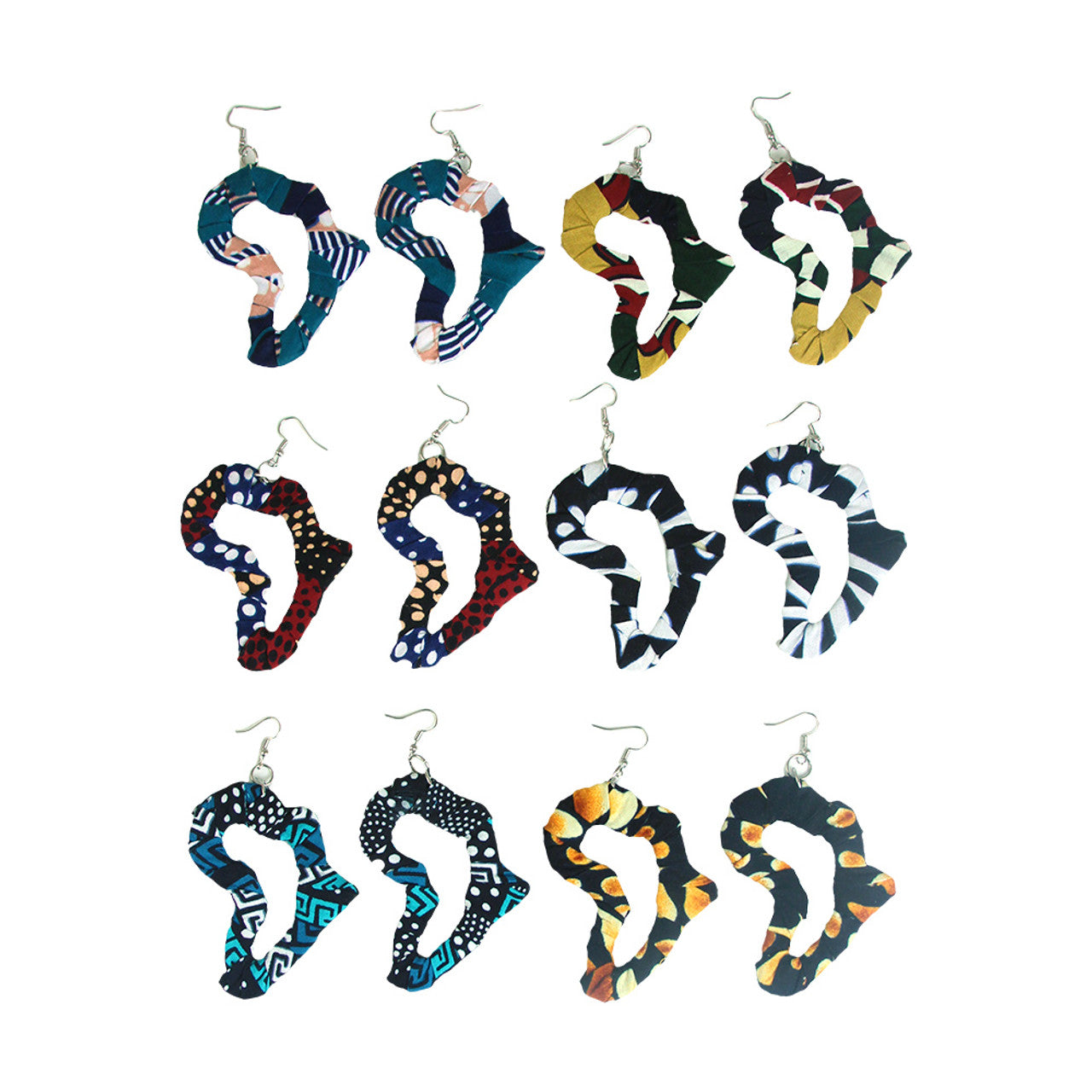 Set of 6 Africa Map Kitenge Earrings