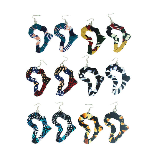 Set of 6 Africa Map Kitenge Earrings