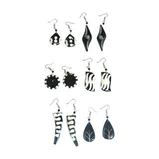 Set of 6 Black Bone Earrings